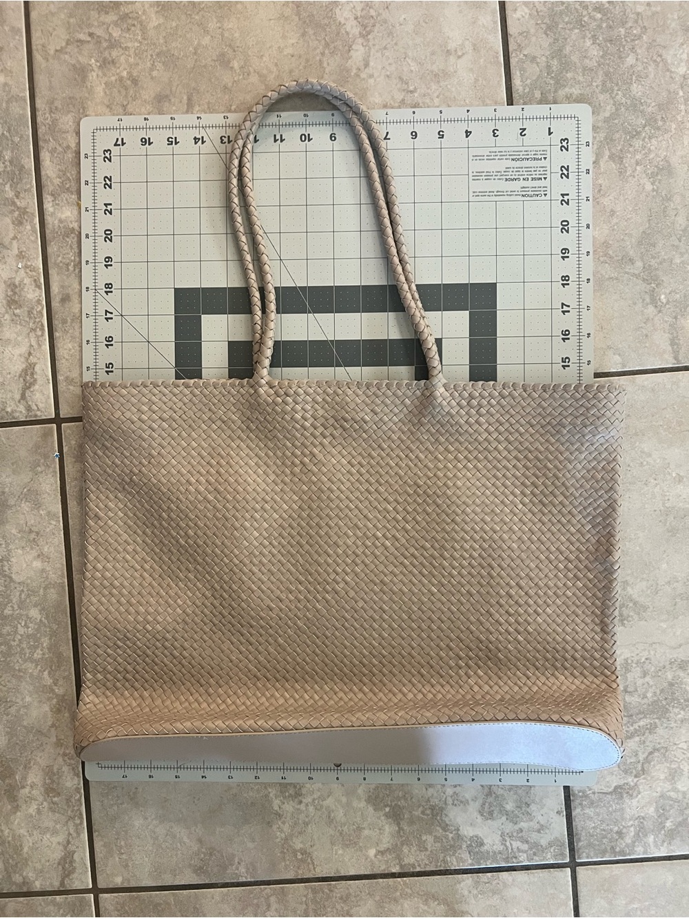 Quince Italian Leather Handwoven Tote in Taupe
